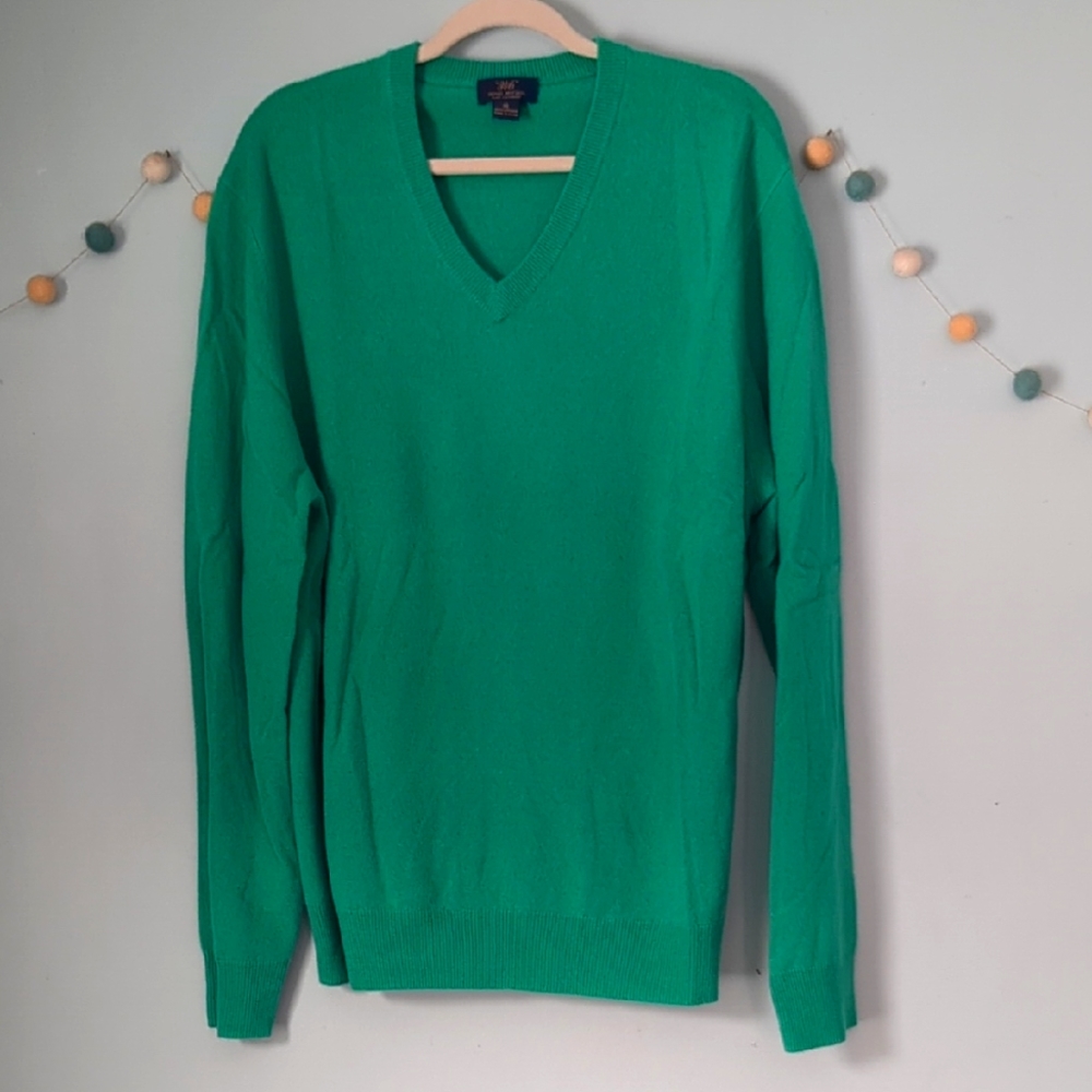 Brooks Brothers cashmere Sweater 100% Men's Green V-Neck Sweater XL